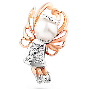 Подвеска из красного золота с бриллиантами, жемчугом