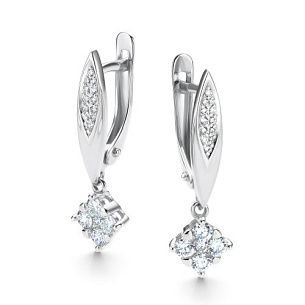 Серьги с английским замком из белого золота с бриллиантом