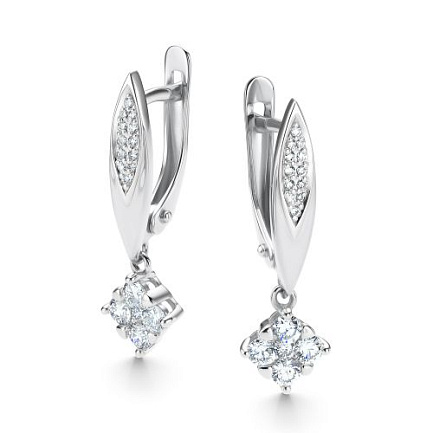 Серьги с английским замком из белого золота с бриллиантами