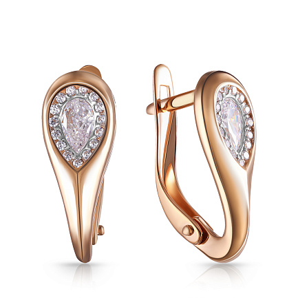 Серьги с английским замком из красного золота с фианитом