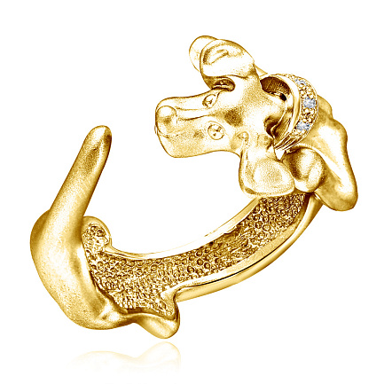 Позолоченное серебряное кольцо с фианитом Собака