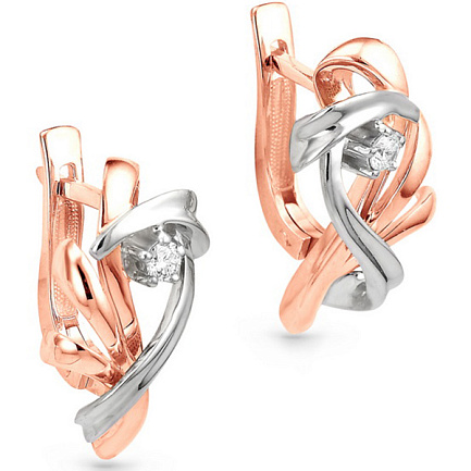 Серьги с английским замком из красного золота с бриллиантами