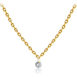 Колье из желтого золота с бриллиантом, плетение якорное