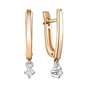 Серьги с английским замком из красного золота с бриллиантом