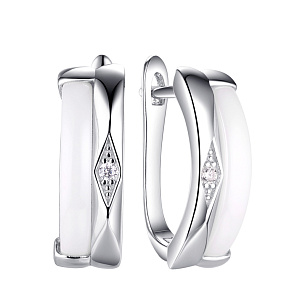 Серьги с английским замком из серебра с керамиками, фианитами