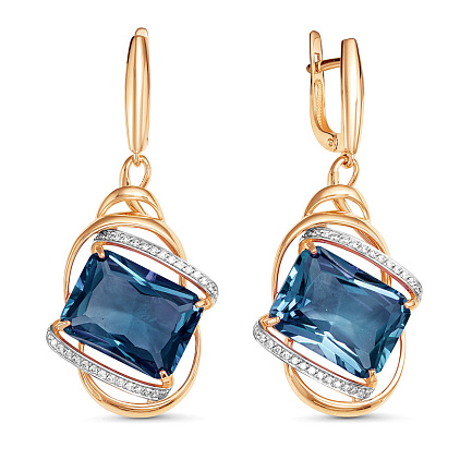 Серьги из красного золота с бриллиантами, топазами