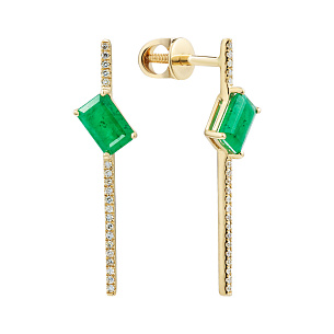 Серьги из желтого золота с бриллиантами, изумрудами