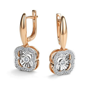 Серьги с английским замком из красного золота с бриллиантом