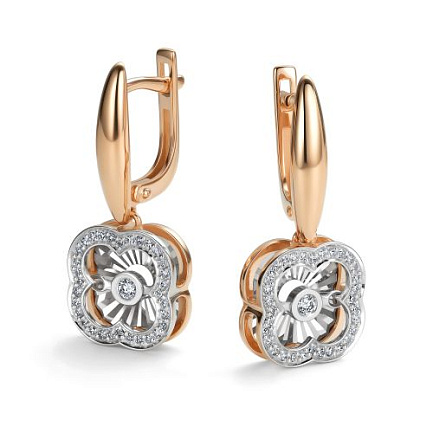 Серьги с английским замком из красного золота с бриллиантами