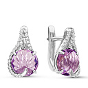 Серьги из белого золота с бриллиантами, аметистами