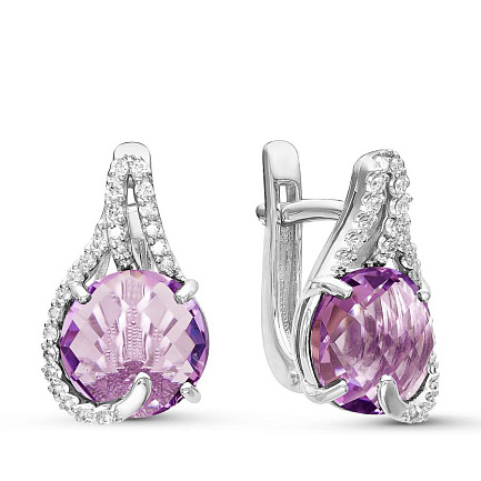 Серьги из белого золота с бриллиантами, аметистами