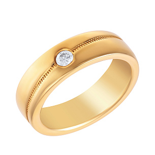 Кольцо обручальное из желтого золота с бриллиантом