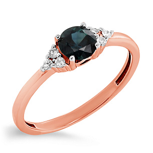 Кольцо из красного золота с бриллиантами, сапфиром