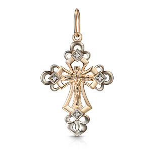 Крест из красного золота с фианитом