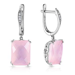 Серьги с английским замком из белого золота с бриллиантами и кварцами