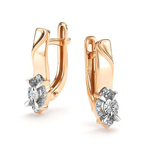 Серьги с английским замком из красного золота с бриллиантами