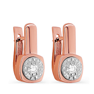 Серьги с английским замком из красного золота с бриллиантами