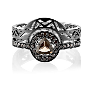 Серебряное кольцо с фианитами, раухтопазом