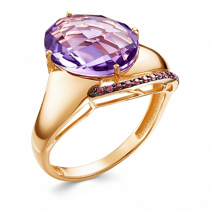 Кольцо из красного золота с аметистом, сапфирами