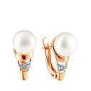 Серьги из красного золота с жемчугом, фианитом