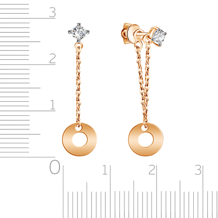 Пусеты из красного золота с фианитом