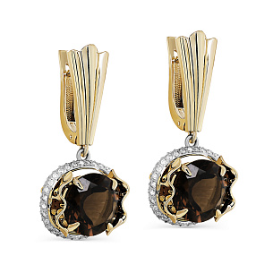 Серьги с английским замком из желтого золота с раухтопазом