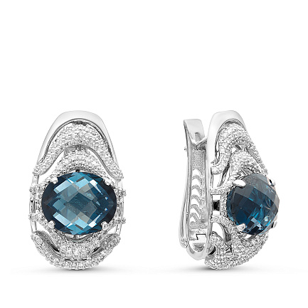 Серьги из белого золота с бриллиантами, топазами