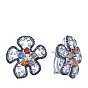 Серьги из белого золота с бриллиантами, гранатами