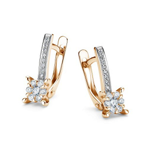 Серьги с английским замком из красного золота с бриллиантом