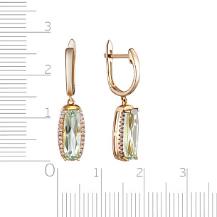 Серьги с английским замком из желтого золота с бриллиантами и аметистом