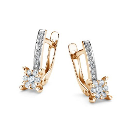 Серьги с английским замком из красного золота с бриллиантами