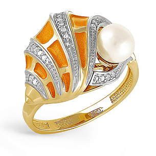 Золотое кольцо с бриллиантами, жемчугом