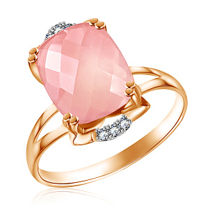 Золотое кольцо с розовым кварцем и бриллиантами