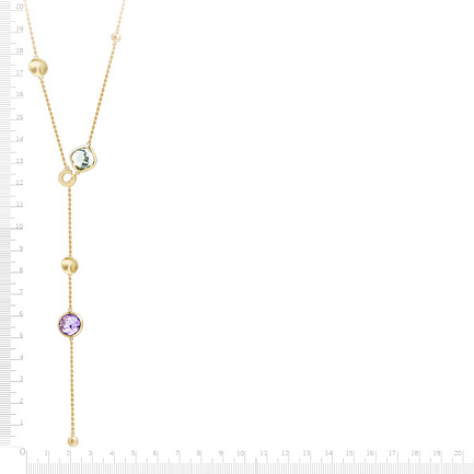 Колье из желтого золота с аметистом, плетение якорное