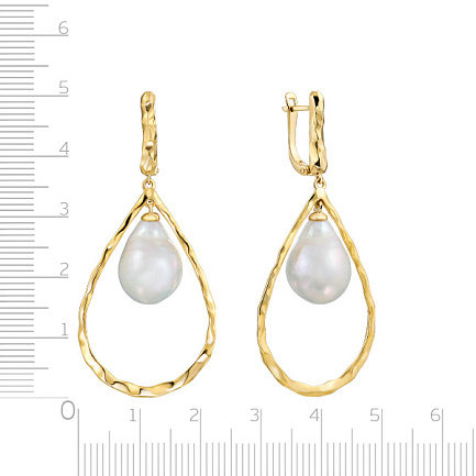 Серьги с английским замком из желтого золота с жемчугом