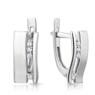 Серьги с английским замком из белого золота с фианитом