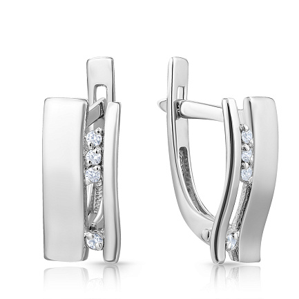 Серьги с английским замком из белого золота с фианитом