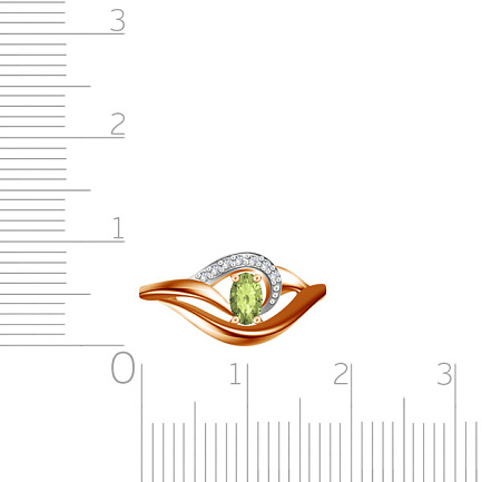 Кольцо из красного золота с фианитом, хризолитом