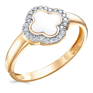 Кольцо из красного золота с фианитами, эмалью