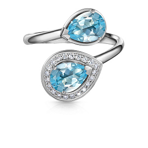 Кольцо из белого золота с бриллиантами, топазами