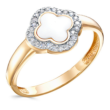 Кольцо из красного золота с фианитами, эмалью