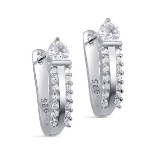 Серьги с английским замком из серебра с фианитом