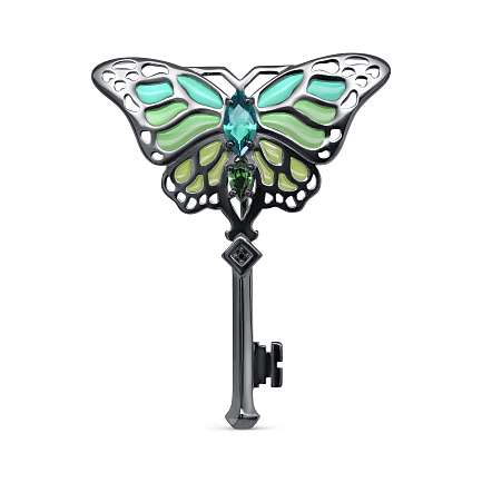 Брошь из серебра с ситалом, фианитом