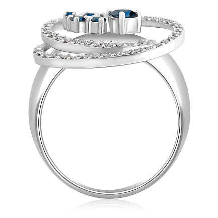 Кольцо из белого золота с бриллиантами, сапфиром