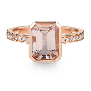 Кольцо из красного золота с бриллиантами, морганитом