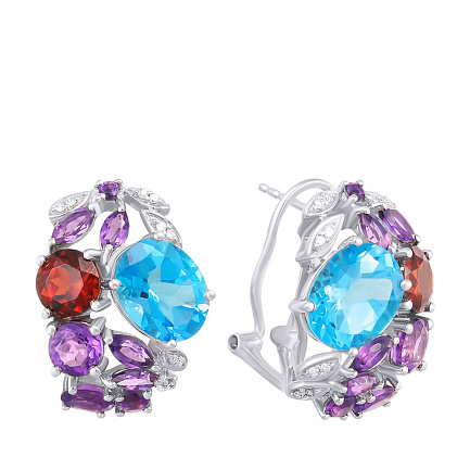 Серьги из белого золота с бриллиантами, аметистами