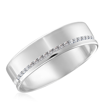 Кольцо обручальное из белого золота с бриллиантами