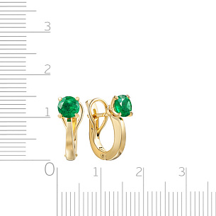 Серьги с английским замком из желтого золота с изумрудом