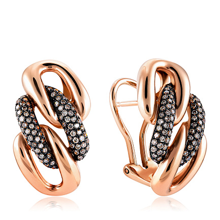 Серьги с французским замком из красного золота с бриллиантами
