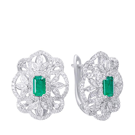 Серьги с английским замком из белого золота с бриллиантами